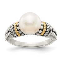 Shey Couture Sterling Silver Ring with 14K Accent Antiqued 8mm Freshwater Cultured Pearl view 1