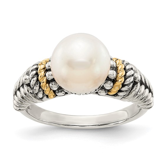 Shey Couture Sterling Silver with 14K Accent Antiqued 8mm Freshwater Cultured Pearl Ring