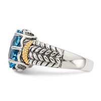 Shey Couture Sterling Silver Ring with 14K Accent Antiqued Oval Swiss Blue Topaz view 3