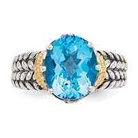 Shey Couture Sterling Silver Ring with 14K Accent Antiqued Oval Swiss Blue Topaz view 5
