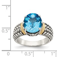 Shey Couture Sterling Silver Ring with 14K Accent Antiqued Oval Swiss Blue Topaz view 4