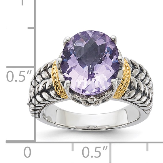 Sterling Silver w/14k Accent Antiqued Pink Quartz Ring