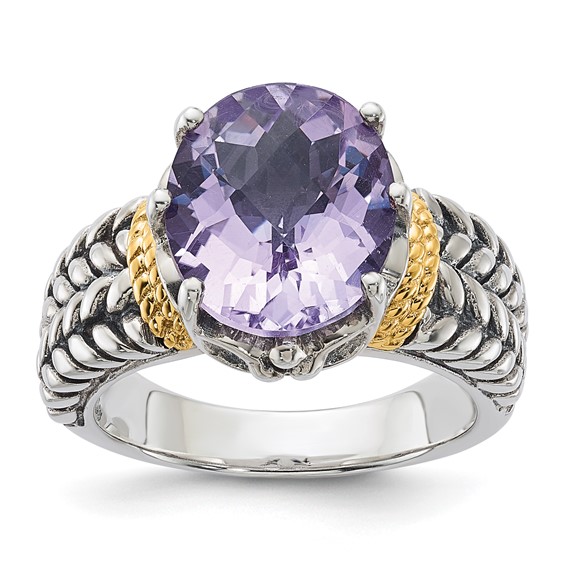 Sterling Silver w/14k Accent Antiqued Pink Quartz Ring