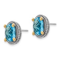 Shey Couture Sterling Silver Earrings with 14K Accent Antiqued Oval Swiss Blue Topaz Post view 2