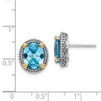 Shey Couture Sterling Silver Earrings with 14K Accent Antiqued Oval Swiss Blue Topaz Post view 4