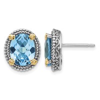 Shey Couture Sterling Silver Earrings with 14K Accent Antiqued Oval Swiss Blue Topaz Post view 1