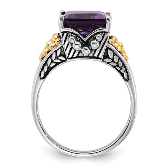Sterling Silver w/14k Accent Polished & Antiqued Amethyst Ring