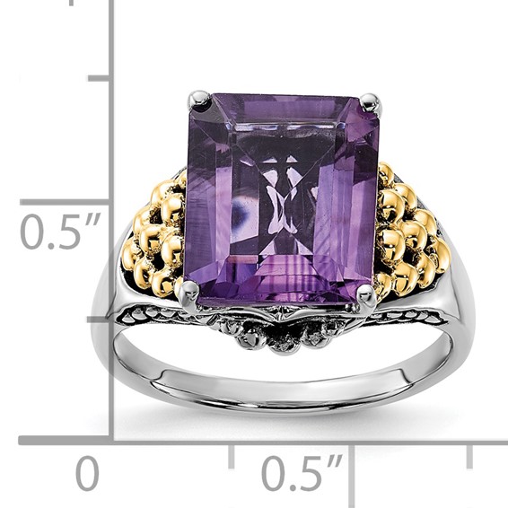 Sterling Silver w/14k Accent Polished & Antiqued Amethyst Ring