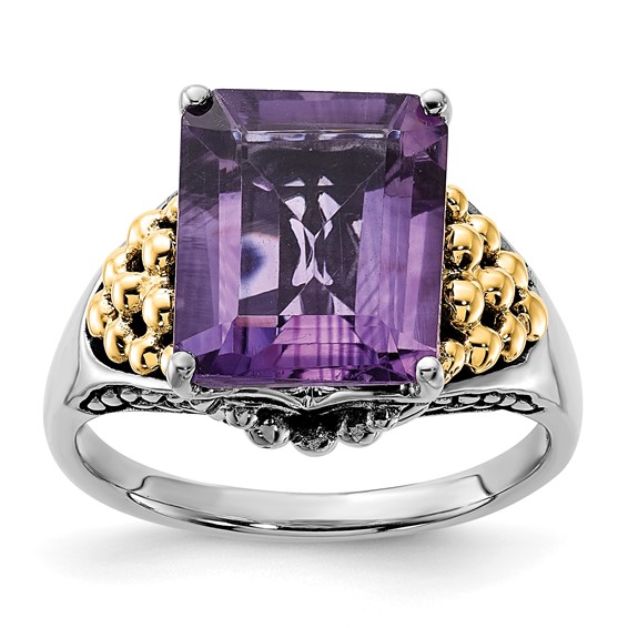 Sterling Silver w/14k Accent Polished & Antiqued Amethyst Ring