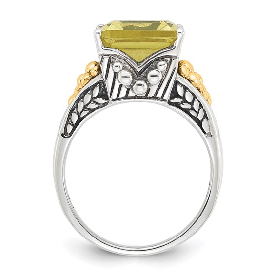 Sterling Silver w/14k Accent Antiqued Lemon Quartz Ring