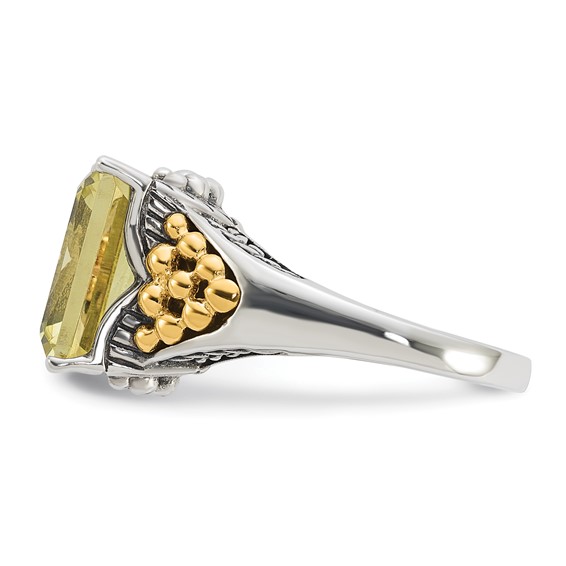Sterling Silver w/14k Accent Antiqued Lemon Quartz Ring