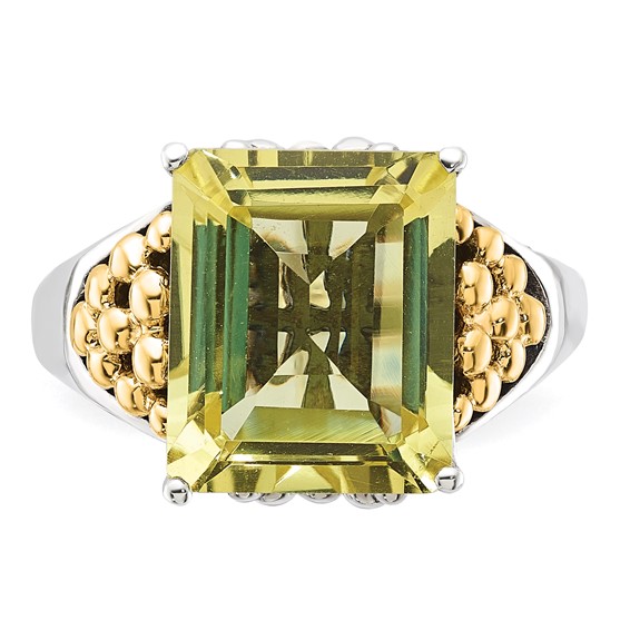 Sterling Silver w/14k Accent Antiqued Lemon Quartz Ring