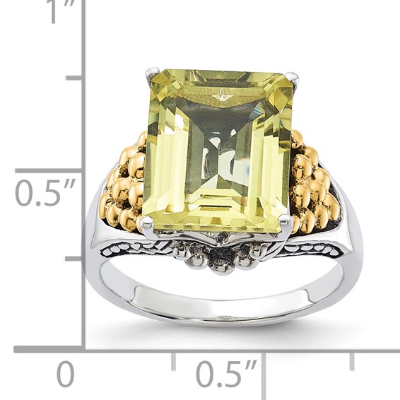 Sterling Silver w/14k Accent Antiqued Lemon Quartz Ring