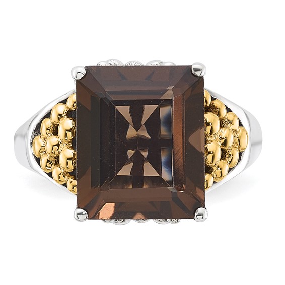 Sterling Silver w/14k Accent Antiqued Smoky Quartz Ring