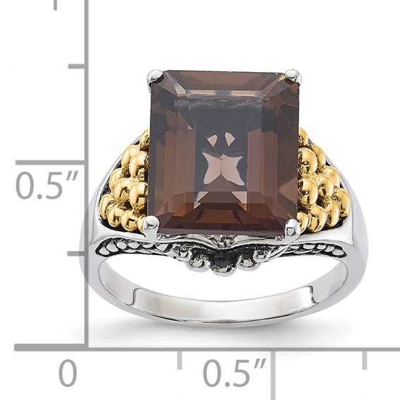 Sterling Silver w/14k Accent Antiqued Smoky Quartz Ring