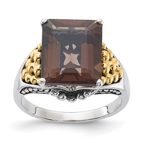 Sterling Silver w/14k Accent Antiqued Smoky Quartz Ring