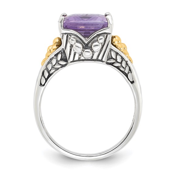 Sterling Silver w/ 14k Accent Antiqued Pink Quartz Ring