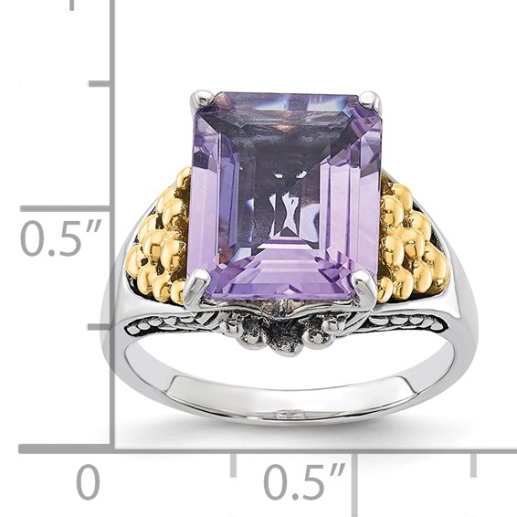 Sterling Silver w/ 14k Accent Antiqued Pink Quartz Ring