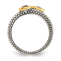 Shey Couture Sterling Silver Gold-tone Flash Gold-plated Antiqued Round Bezel.30 Garnet.20 Citrine.20 Smoky Quartz 3 Stackable Rings view 2