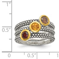 Shey Couture Sterling Silver Gold-tone Flash Gold-plated Antiqued Round Bezel.30 Garnet.20 Citrine.20 Smoky Quartz 3 Stackable Rings view 4