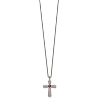 Shey Couture Sterling Silver Necklace with 14K Accent Antiqued Cushion Bezel Amethyst Cross, 18" view 2