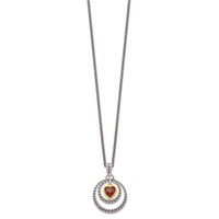 Shey Couture Sterling Silver Gold-tone Flash Gold-plated Antiqued Checkerboard Garnet Heart Necklace - 18in view 2