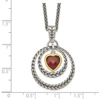 Shey Couture Sterling Silver Gold-tone Flash Gold-plated Antiqued Checkerboard Garnet Heart Necklace - 18in view 3