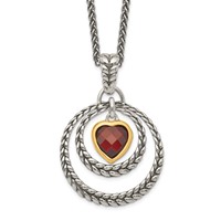 Shey Couture Sterling Silver Gold-tone Flash Gold-plated Antiqued Checkerboard Garnet Heart Necklace - 18in view 1