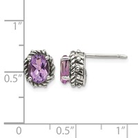 Shey Couture Sterling Silver Antiqued Oval Amethyst Post Earrings view 4