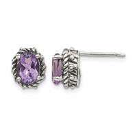 Shey Couture Sterling Silver Antiqued Oval Amethyst Post Earrings view 1