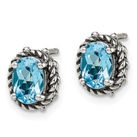 Shey Couture Sterling Silver Antiqued Oval Blue Topaz Post Earrings view 2