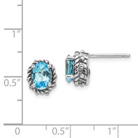 Shey Couture Sterling Silver Antiqued Oval Blue Topaz Post Earrings view 4