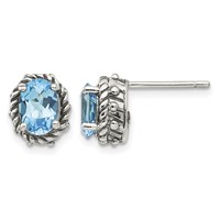 Shey Couture Sterling Silver Antiqued Oval Blue Topaz Post Earrings view 1