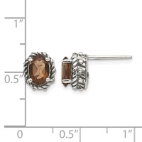 Shey Couture Sterling Silver Antiqued Oval Smoky Quartz Post Earrings view 4