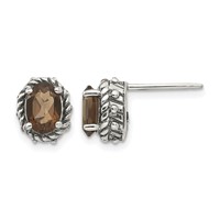 Shey Couture Sterling Silver Antiqued Oval Smoky Quartz Post Earrings view 1