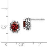 Shey Couture Sterling Silver Antiqued Oval Garnet Post Earrings view 4