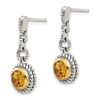 Shey Couture Antiqued Sterling Silver with 14K Gold-plated Accent Round Bezel Citrine Post Dangle Earrings view 2
