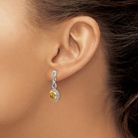 Shey Couture Antiqued Sterling Silver with 14K Gold-plated Accent Round Bezel Citrine Post Dangle Earrings view 3