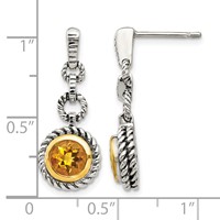 Shey Couture Antiqued Sterling Silver with 14K Gold-plated Accent Round Bezel Citrine Post Dangle Earrings view 4