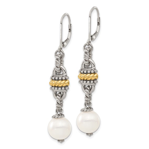 Sterling Silver w/14k Accent 9.5-10mm FW Cultured Pearl Earrings