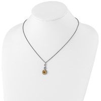 Shey Couture Antiqued Sterling Silver with 14K Gold-plated Accent Round Bezel Citrine Necklace, 18" view 4