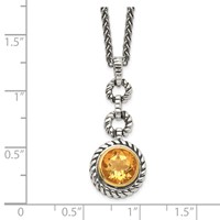 Shey Couture Antiqued Sterling Silver with 14K Gold-plated Accent Round Bezel Citrine Necklace, 18" view 3