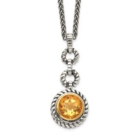 Shey Couture Antiqued Sterling Silver with 14K Gold-plated Accent Round Bezel Citrine Necklace, 18" view 1
