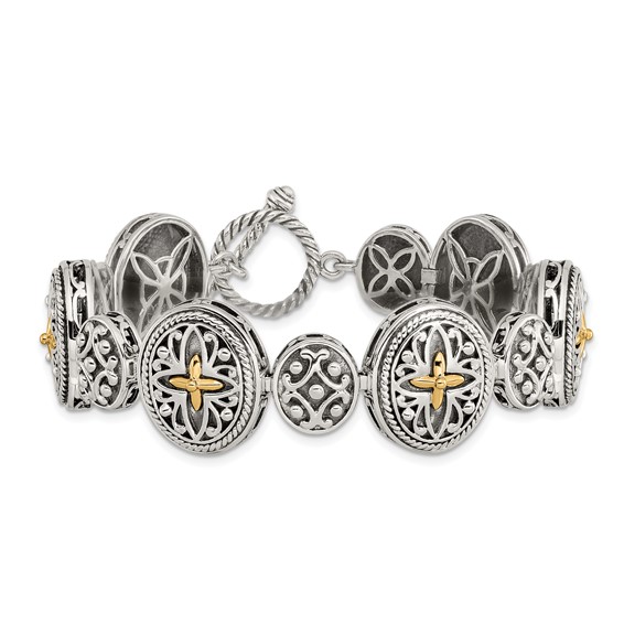 Shey Couture Sterling Silver with 14K Accent 8 Inch Antiqued Toggle Bracelet