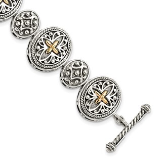 Shey Couture Sterling Silver with 14K Accent 8 Inch Antiqued Toggle Bracelet
