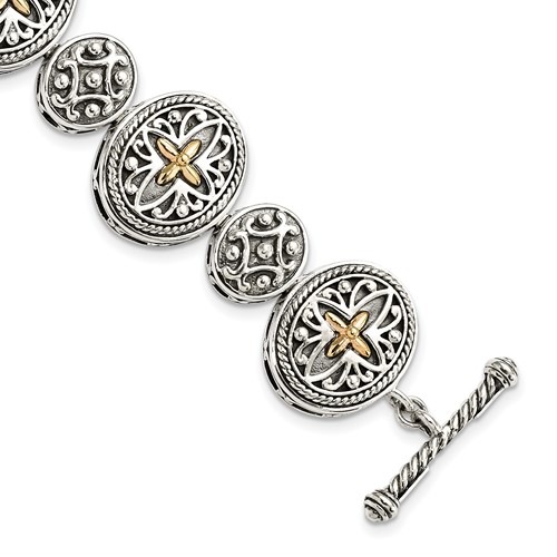 Shey Couture Sterling Silver Bracelet with 14K Accent Antiqued Toggle, 8"