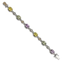 Shey Couture Sterling Silver Bracelet with 14K Accent Antiqued Cushion 4.4 Pink Quartz 4.4 Green Quartz 4.4 Lemon Quartz, 7.25" view 2