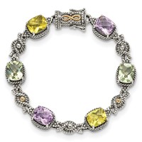 Shey Couture Sterling Silver Bracelet with 14K Accent Antiqued Cushion 4.4 Pink Quartz 4.4 Green Quartz 4.4 Lemon Quartz, 7.25" view 4