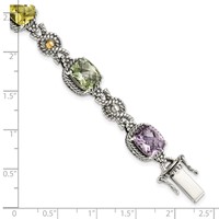 Shey Couture Sterling Silver Bracelet with 14K Accent Antiqued Cushion 4.4 Pink Quartz 4.4 Green Quartz 4.4 Lemon Quartz, 7.25" view 3