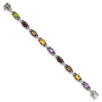 Shey Couture Sterling Silver Antiqued Cushion.86 Amethyst.86 Citrine 1.10 Garnet.55 Peridot.86 Smoky Quartz Bracelet, 7.25" view 2